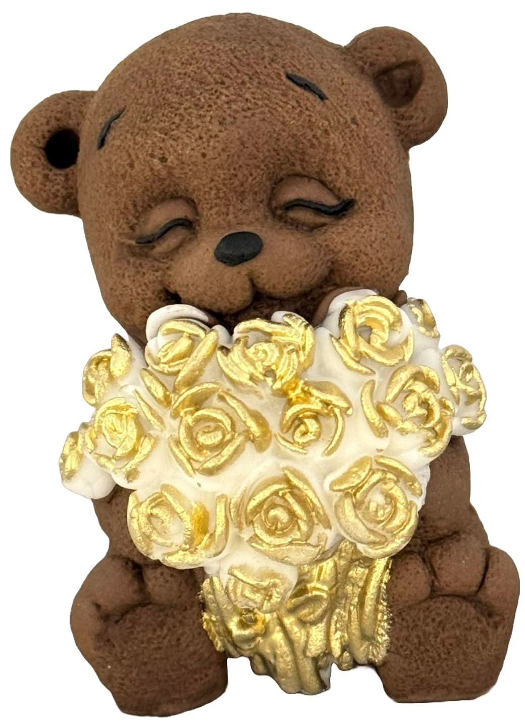Eetbare suikerdecoratie, Beer met een boeket rozen Decoraties van Sugar Paste Nati Shop