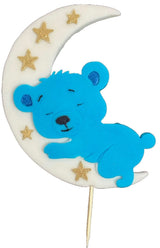 Eetbare suikerdecoratie, blauwe teddybeer op de maan Sugar Paste Decorations Nati Shop
