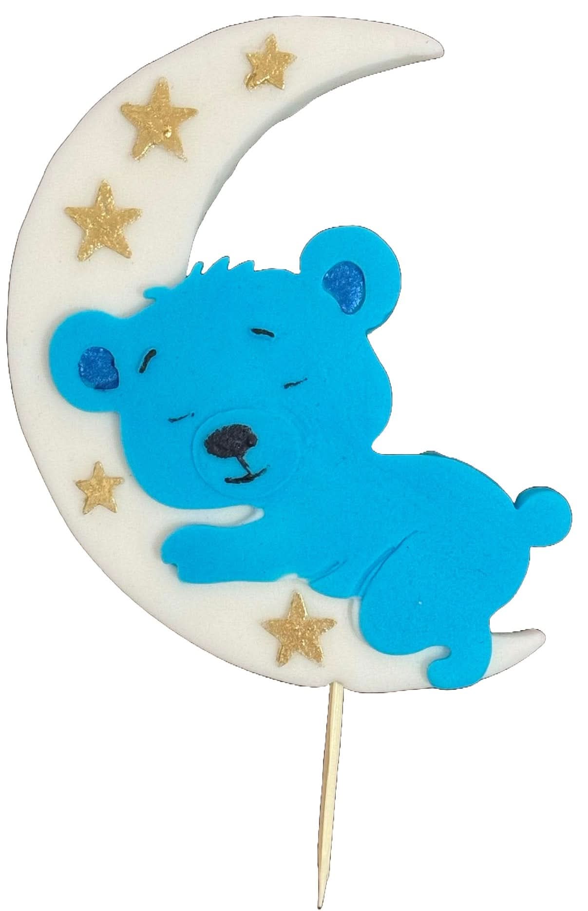Eetbare suikerdecoratie, blauwe teddybeer op de maan Sugar Paste Decorations Nati Shop