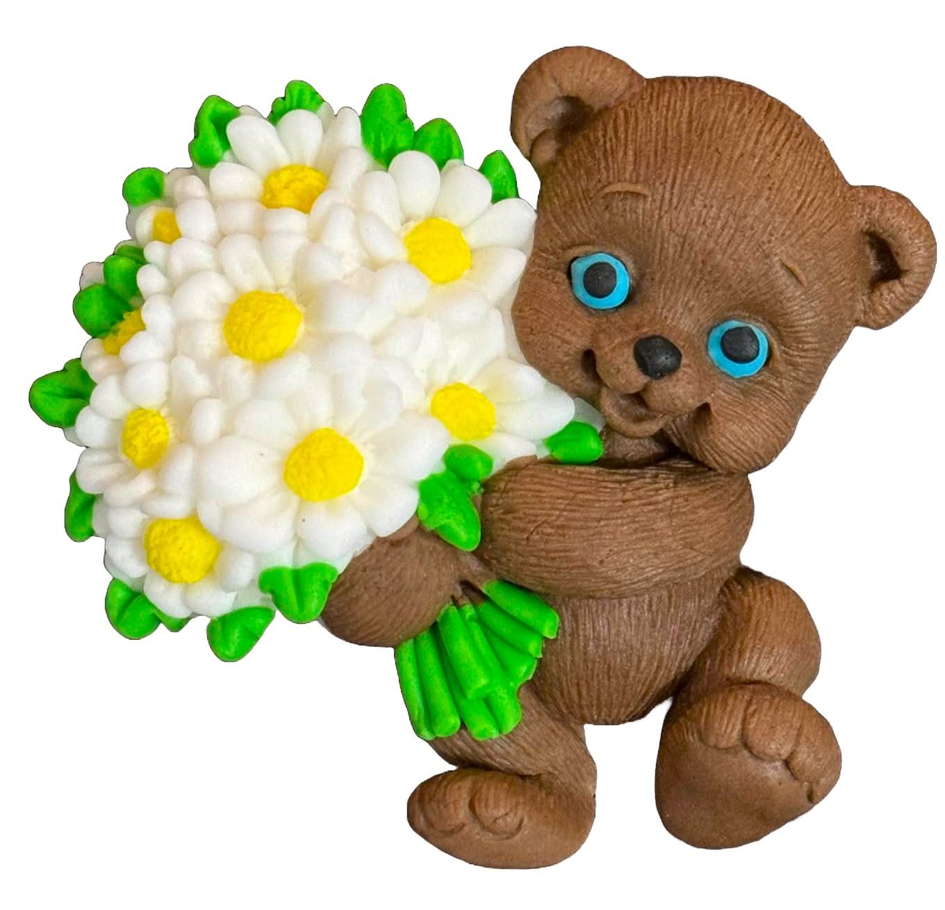 Eetbare suikerdecoratie, teddybeer met een boeket bloemen Decoraties van Sugar Paste Nati Shop