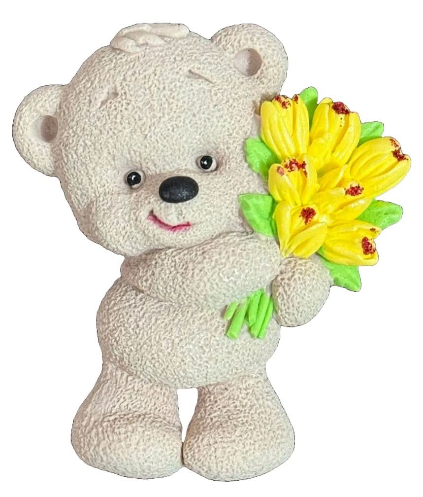 Eetbare suikerdecoratie, Teddybeer met een boeket tulpen Decoraties van Sugar Paste Nati Shop