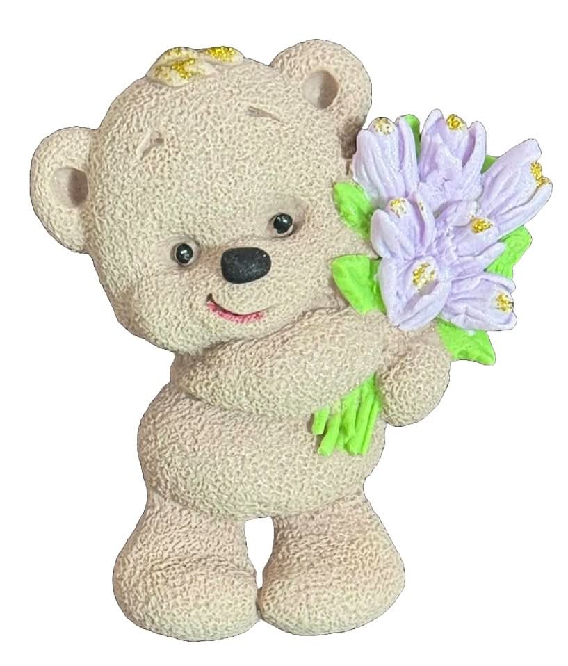 Eetbare suikerdecoratie, Teddybeer met een boeket tulpen Decoraties van Sugar Paste Nati Shop
