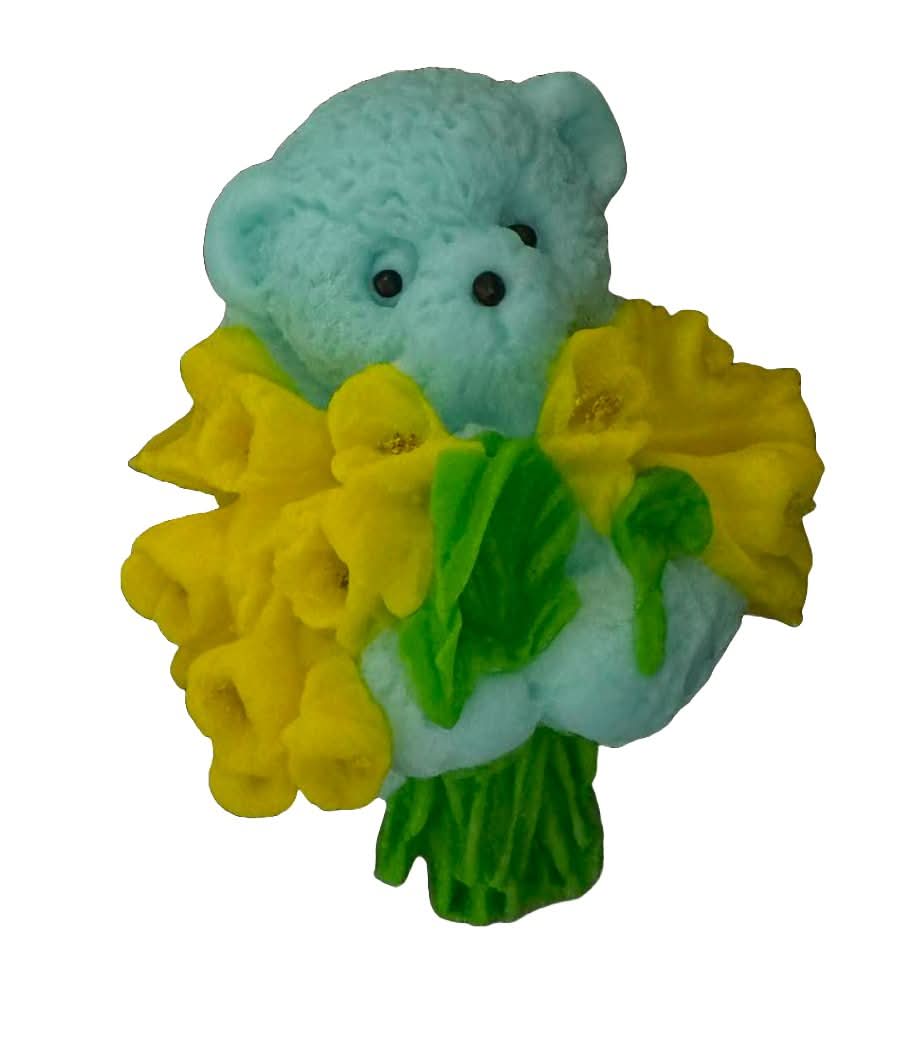 Eetbare suikerdecoratie, Teddybeer met een boeket tulpen Decoraties van Sugar Paste Nati Shop