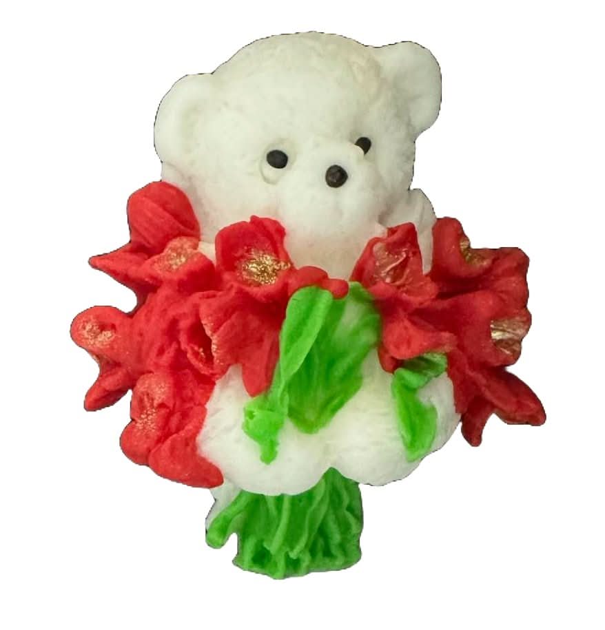 Eetbare suikerdecoratie, Teddybeer met een boeket tulpen Decoraties van Sugar Paste Nati Shop