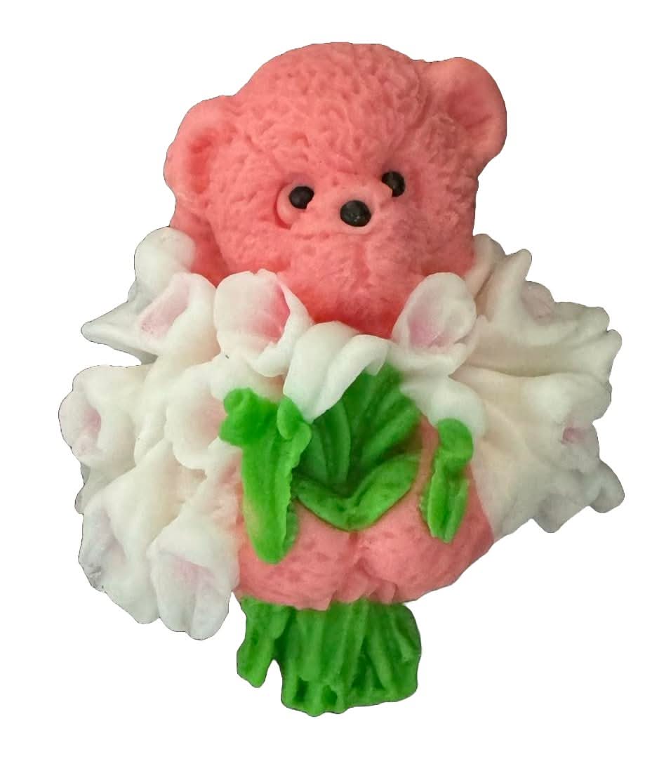 Eetbare suikerdecoratie, Teddybeer met een boeket tulpen Decoraties van Sugar Paste Nati Shop