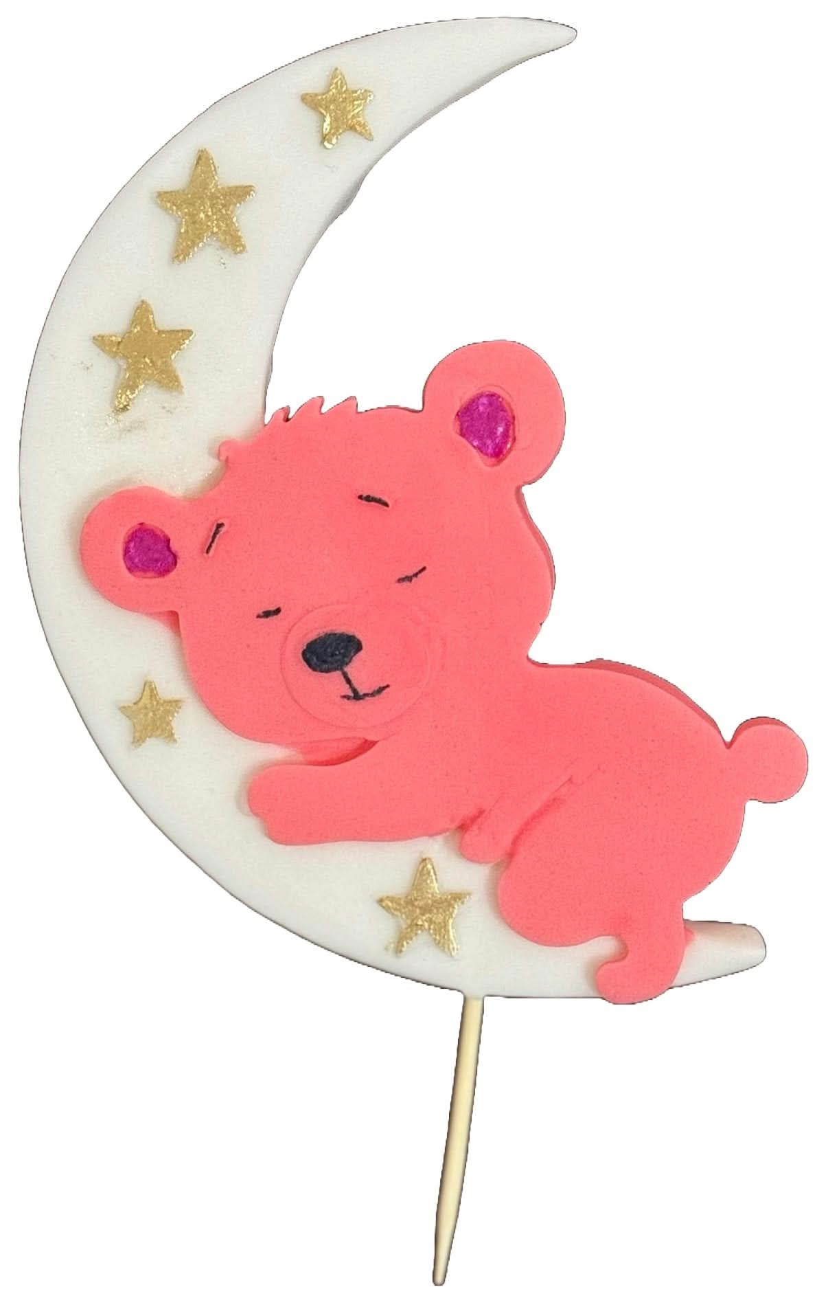 Eetbare suikerdecoratie, Roze teddybeer op de maan Decoraties van Sugar Paste Nati Shop