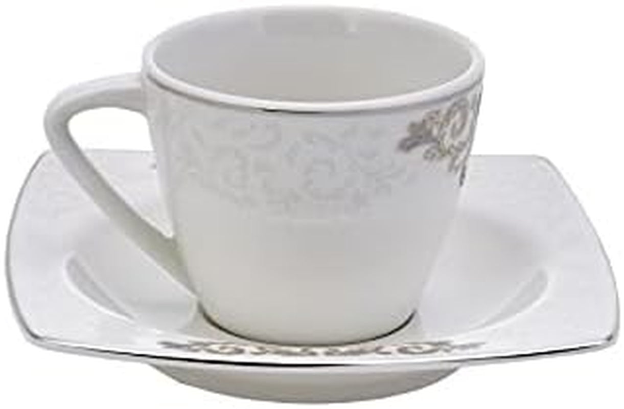 KARACA Nazende porseleinen espressokopjesset - 80 ml Turkse koffiekopjes met schotels, 12-delig modern koffieservies met 6 koffiekopjes en 6 schotels, mokkakopjes - wit