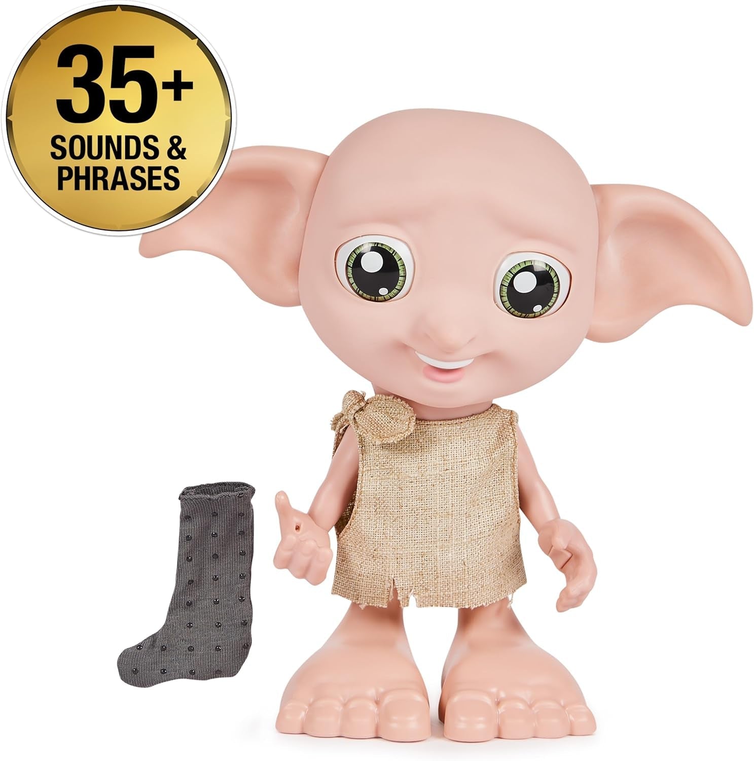 Spin Master 6067280 Wizarding World Harry Potter magische interactieve Dobby Elf sokpop, 30+ geluiden en zinnen, 21,6 cm, kinderspeelgoed, zwart
