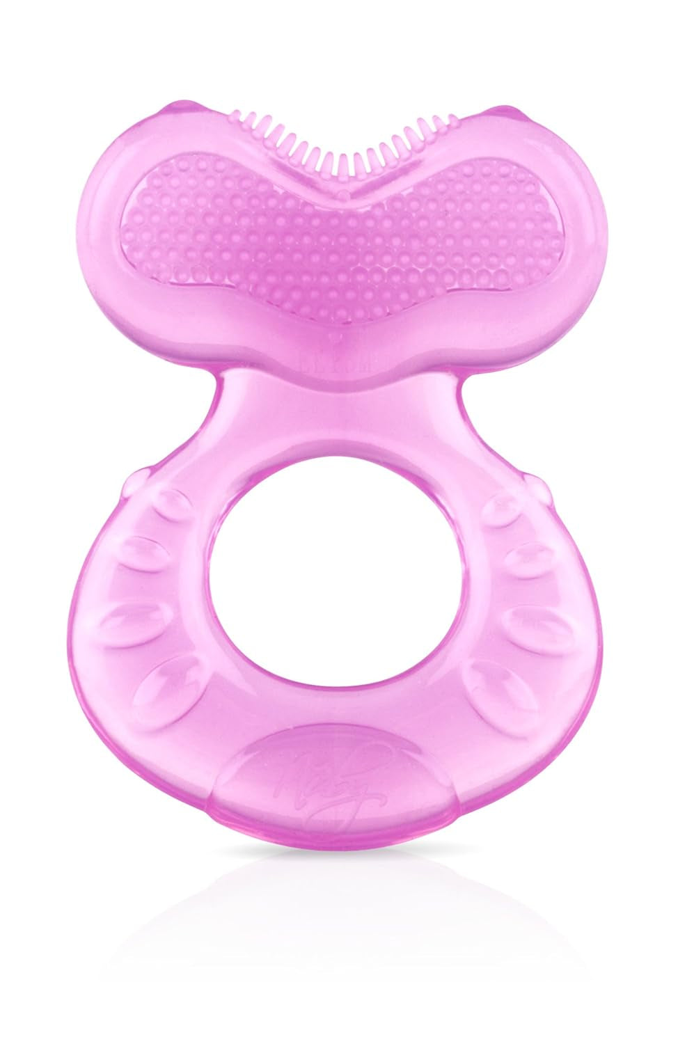 Nuby Teethe-eez Zachte siliconen bijtring | Siliconen bijthulpmiddel met gestructureerd oppervlak voor het masseren van tandvlees | Inclusief hygiënische hoes | Roze | Vanaf 3 maanden