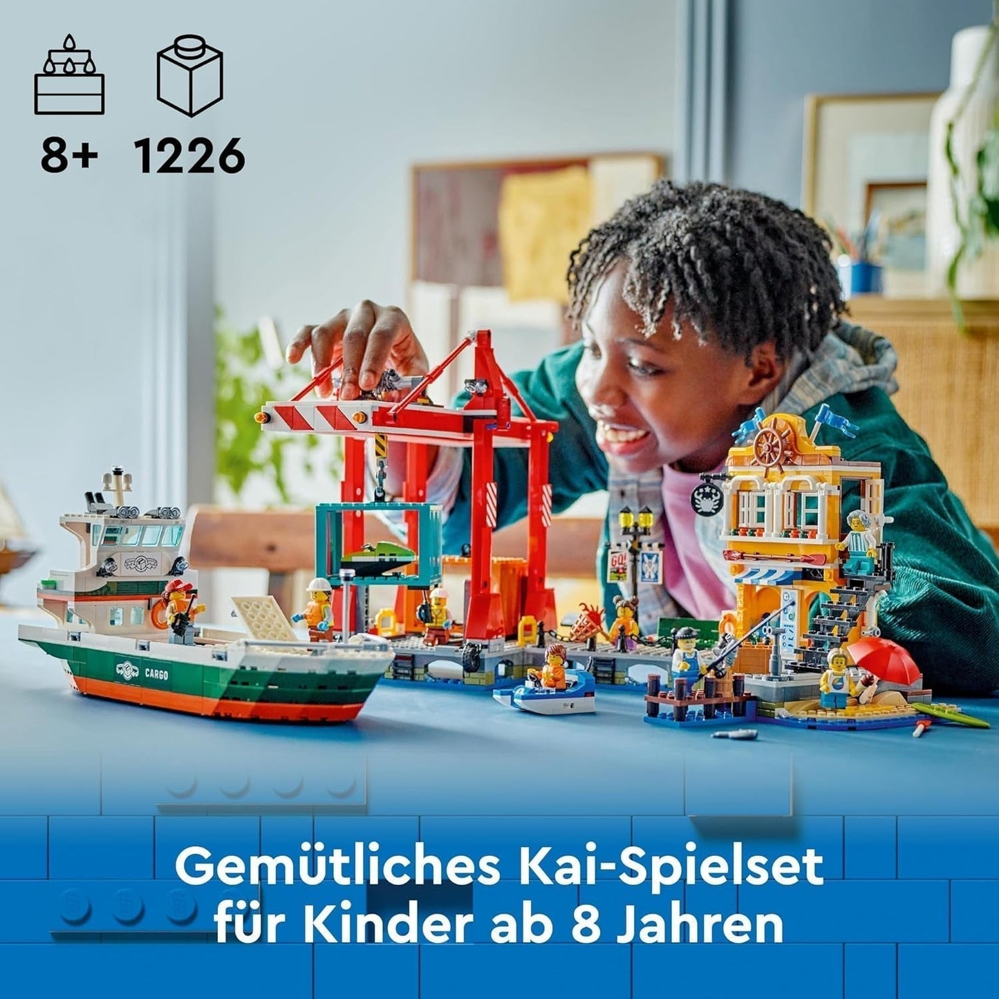 LEGO City haven met vrachtschip, bouwspeelgoed voor jongens en meisjes vanaf 8 jaar, cadeau-idee voor kinderen, containerkraan, speelgoedschip en 8 minifiguren 60422 Bouwsets Besuche den LEGO-Store