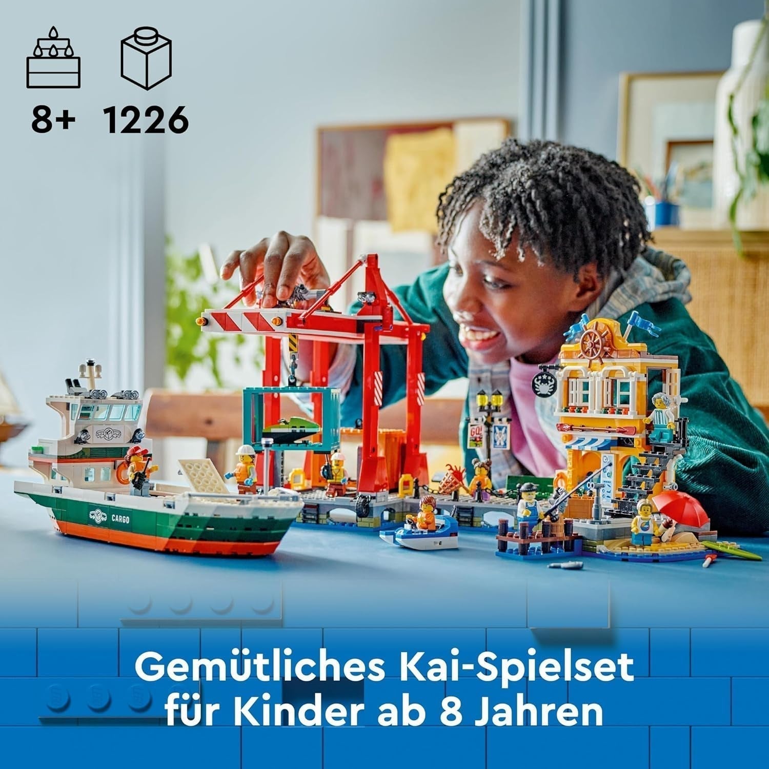 LEGO City haven met vrachtschip, bouwspeelgoed voor jongens en meisjes vanaf 8 jaar, cadeau-idee voor kinderen, containerkraan, speelgoedschip en 8 minifiguren 60422 Bouwsets Besuche den LEGO-Store