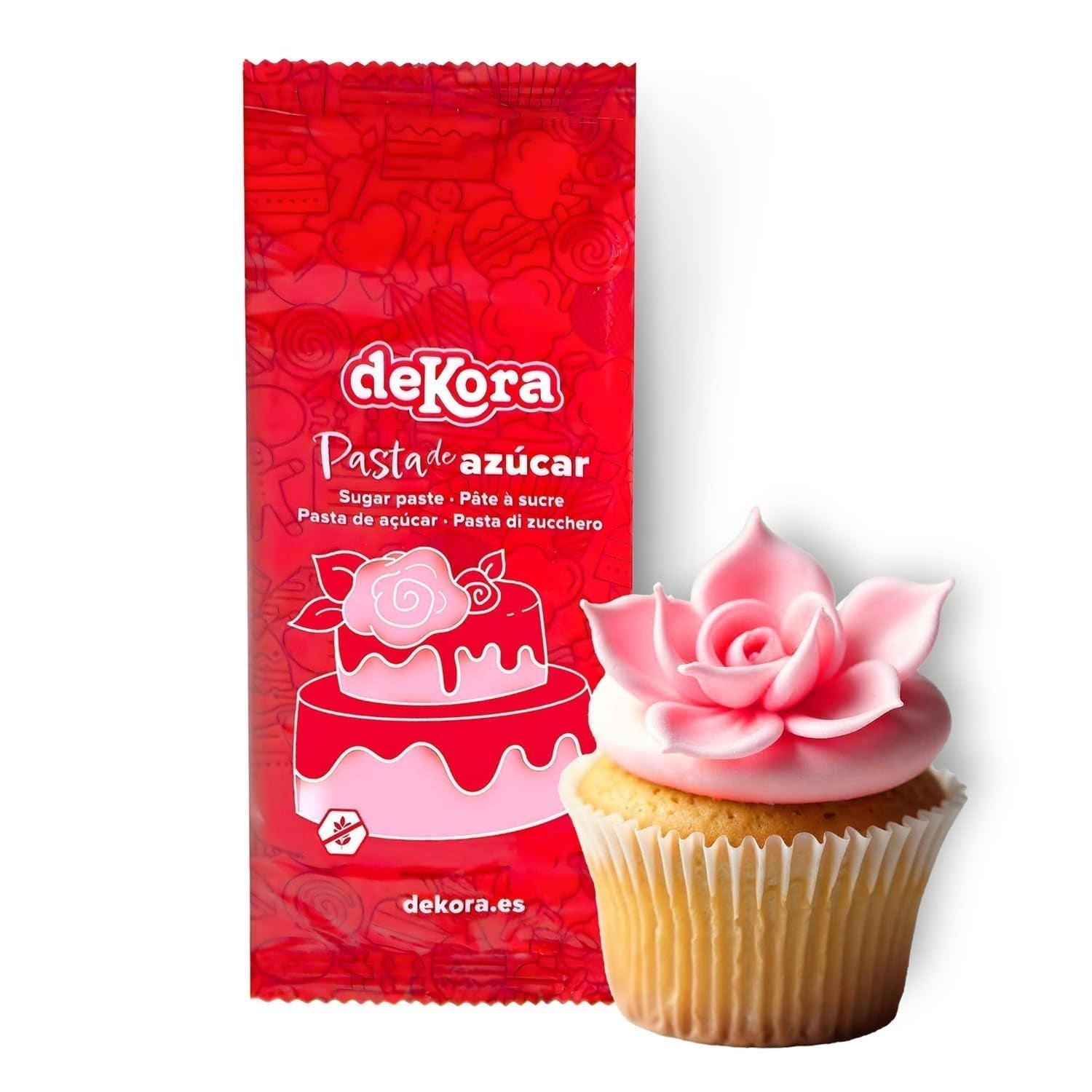 Dekora - Witte suikerpasta-fondant 150g - Perfect voor taarten en bakdecoraties - Gluten- en lactosevrij - Vanillesmaak - Zacht, flexibel en gemakkelijk te vormen voor creatieve decoraties Naty Shop Roze Suikerpasta