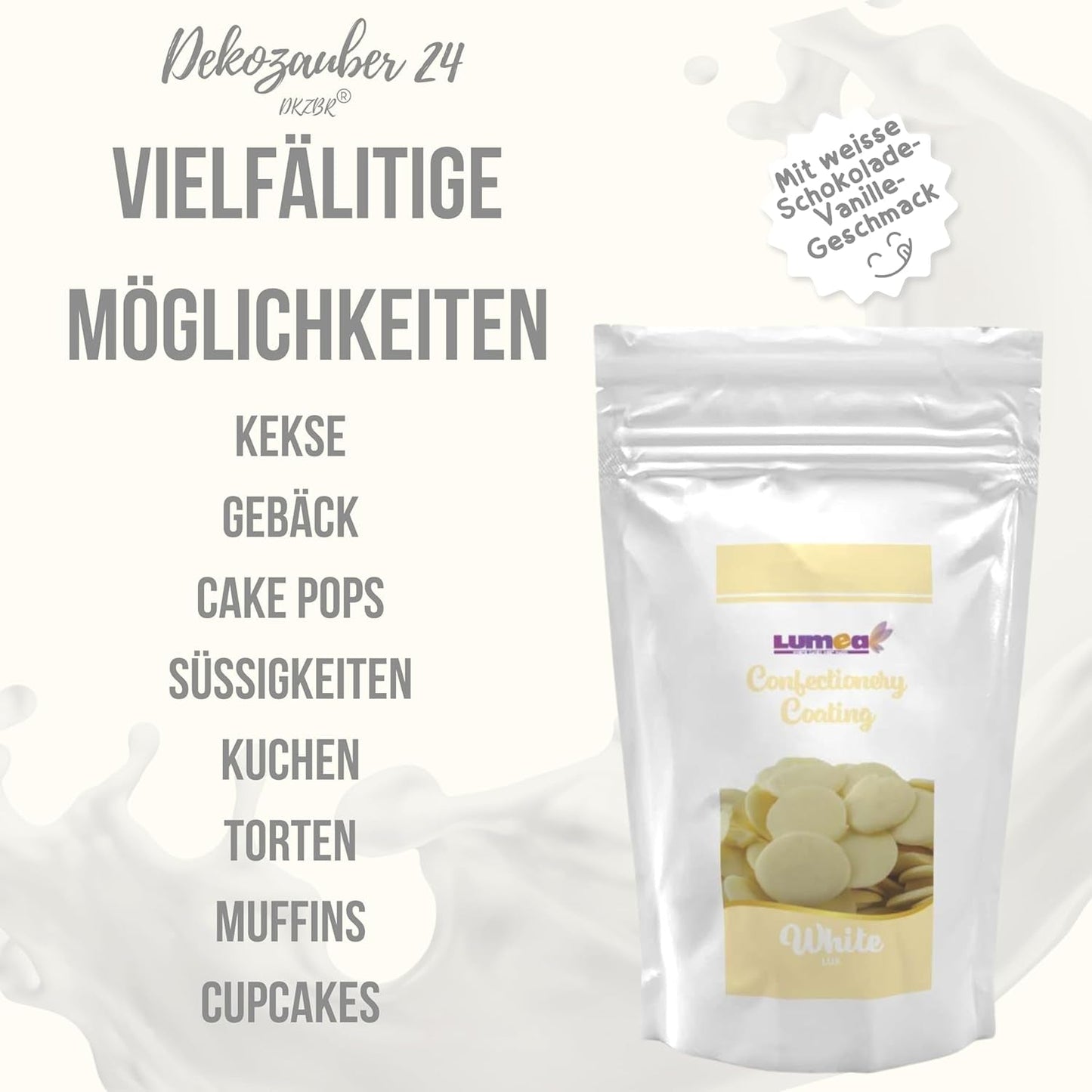 Dekozauber24 couverturedruppels, wit, 500g, met witte chocolade- en vanillesmaak, Deco Melts-chips, magnetronbestendig, voor cake pops, cakes, vlaaien, vlaaien, dripping of icing Naty Shop Suikerpaste