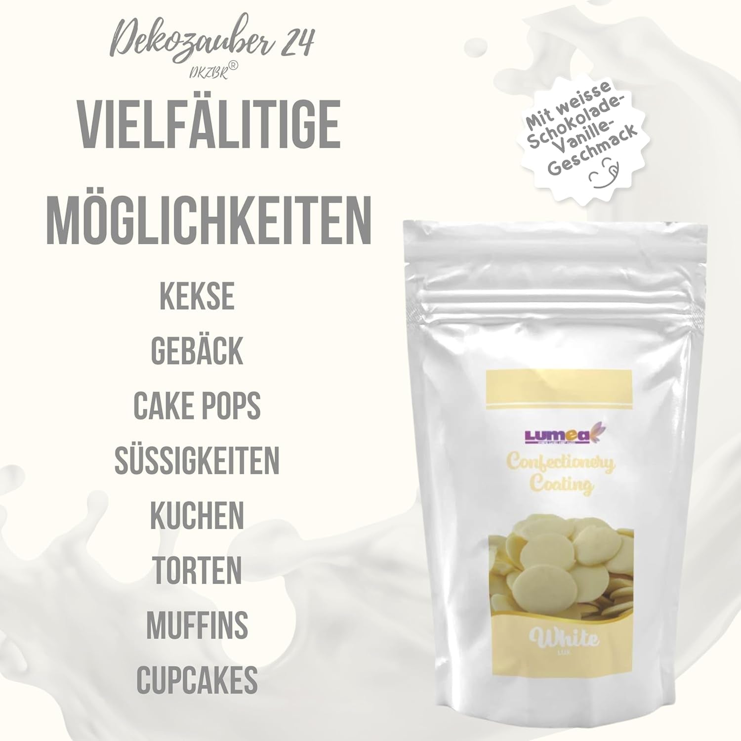 Dekozauber24 couverturedruppels, wit, 500g, met witte chocolade- en vanillesmaak, Deco Melts-chips, magnetronbestendig, voor cake pops, cakes, vlaaien, vlaaien, dripping of icing Naty Shop Suikerpaste