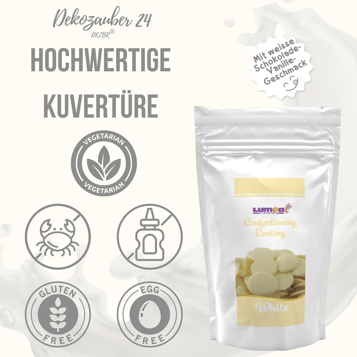 Dekozauber24 couverturedruppels, wit, 500g, met witte chocolade- en vanillesmaak, Deco Melts-chips, magnetronbestendig, voor cake pops, cakes, vlaaien, vlaaien, dripping of icing Naty Shop Suikerpaste