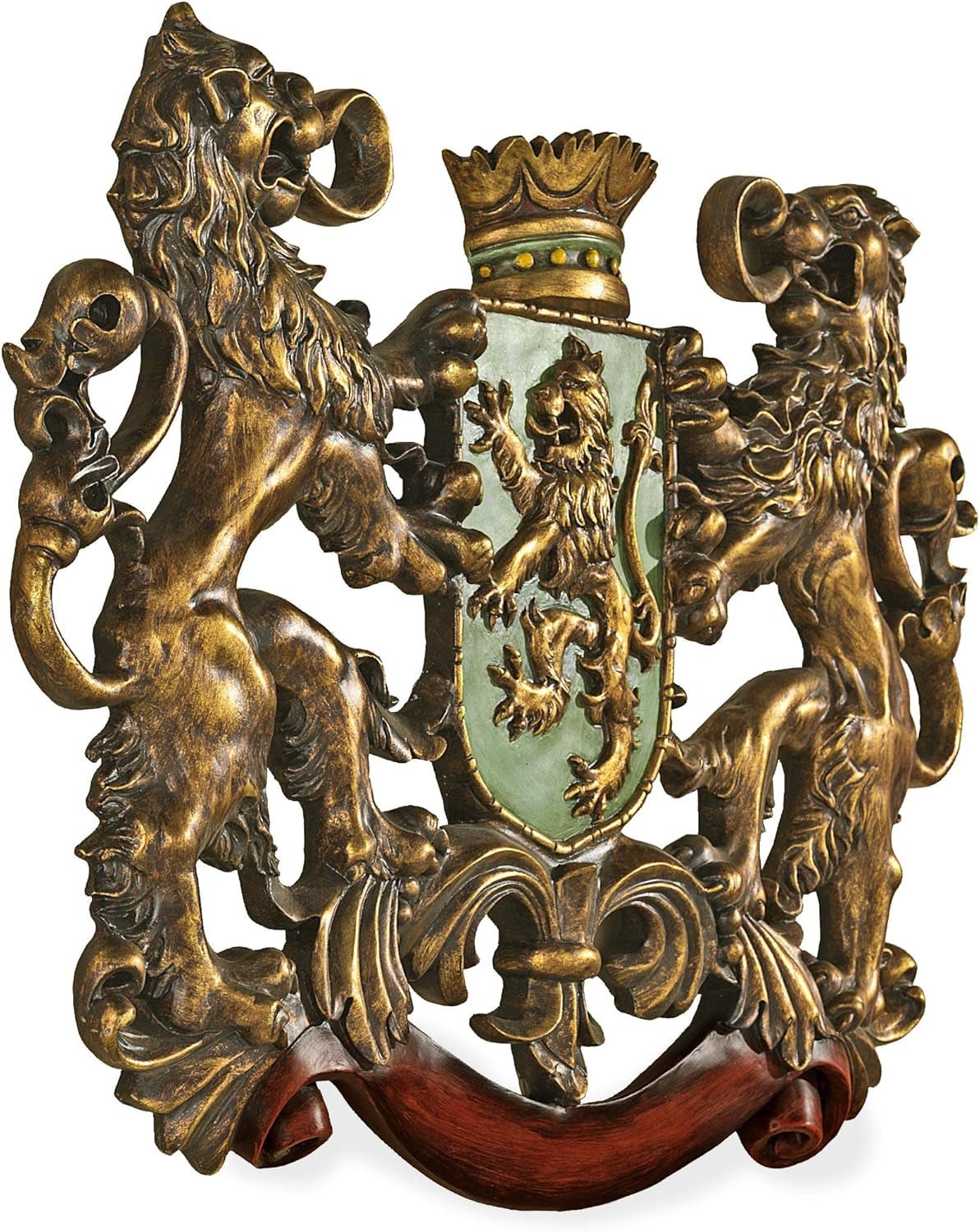 Design Toscano Middeleeuws schild Staande leeuw, wandsculptuur Beeldjes en sculpturen Naty Shop De vijver oversteken