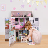Olivia's Little World Dreamland 3-laags interactief houten poppenhuis met 13 poppenmeubelaccessoires Wit TD-13632A