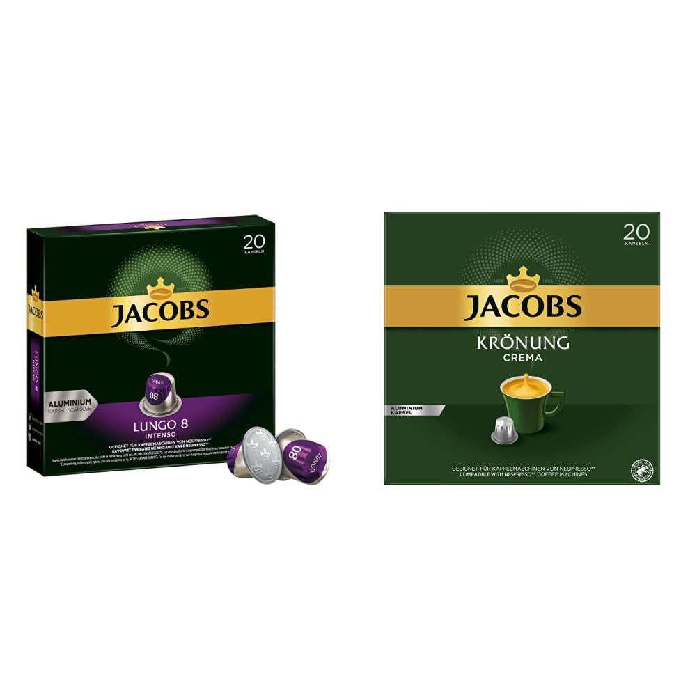 Kaffeekapseln Lungo Intenso, Intensität 8 van 12, 10 x 20 Getränke & Kaffeekapseln Krönung Crema, 200 Nespresso compatibele Kapseln, 10er Pack, 10 x 20 Getränke, 1040 g