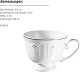 Mäser Lova Serie 18-delig porseleinen koffieservies - 6 dessertborden (19,5 cm), 6 kopjes (19 cl) en 6 schotels (15,5 cm), blauw