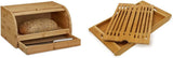 Relaxdays Broodmand op wielen met lade, bamboe, HxBxD: 21 x 40,5 x 28 cm, snijplank hout, naturel & bamboe ca. 3 x 37 x 21,5 cm snijplank met kruimellade voor eenvoudige reiniging Natuurvoeding opbergdozen Naty Shop broodsnijplank pakket 3 x 37 x 21,5 cm