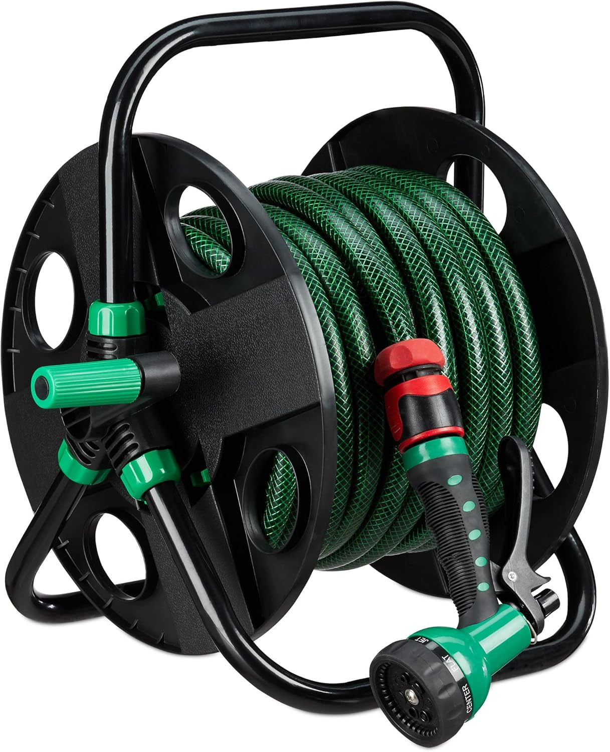Relaxdays slanghaspel, lege waterslanghaspel, voor 30m 1/2" tuinslang, hoogte-breedte 39 x 43 x 30 cm, zwart-groen