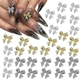 30st metalen nagelbogen, goud zilver grijze strikken, nagelaccessoires, nageldecoraties voor vrouwen en meisjes, nail art design