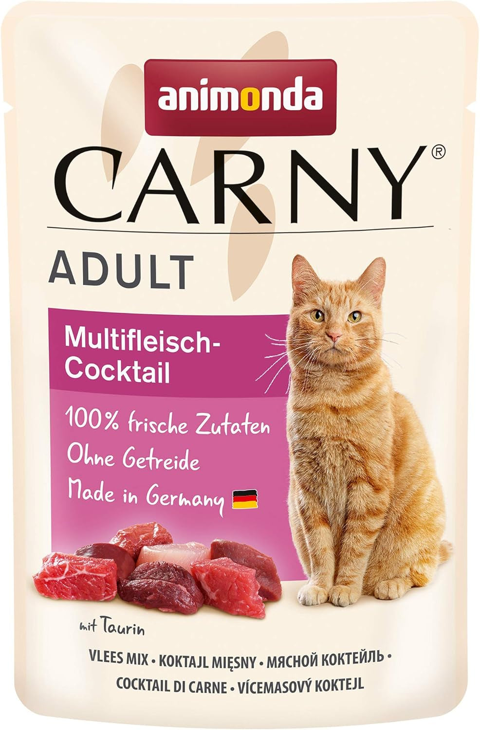 animonda Carny Adult MultiMeat Cocktail, 12 zakjes (12 x 85 g), natvoer voor volwassen katten, graanvrij en suikervrij, met vleesingrediënten