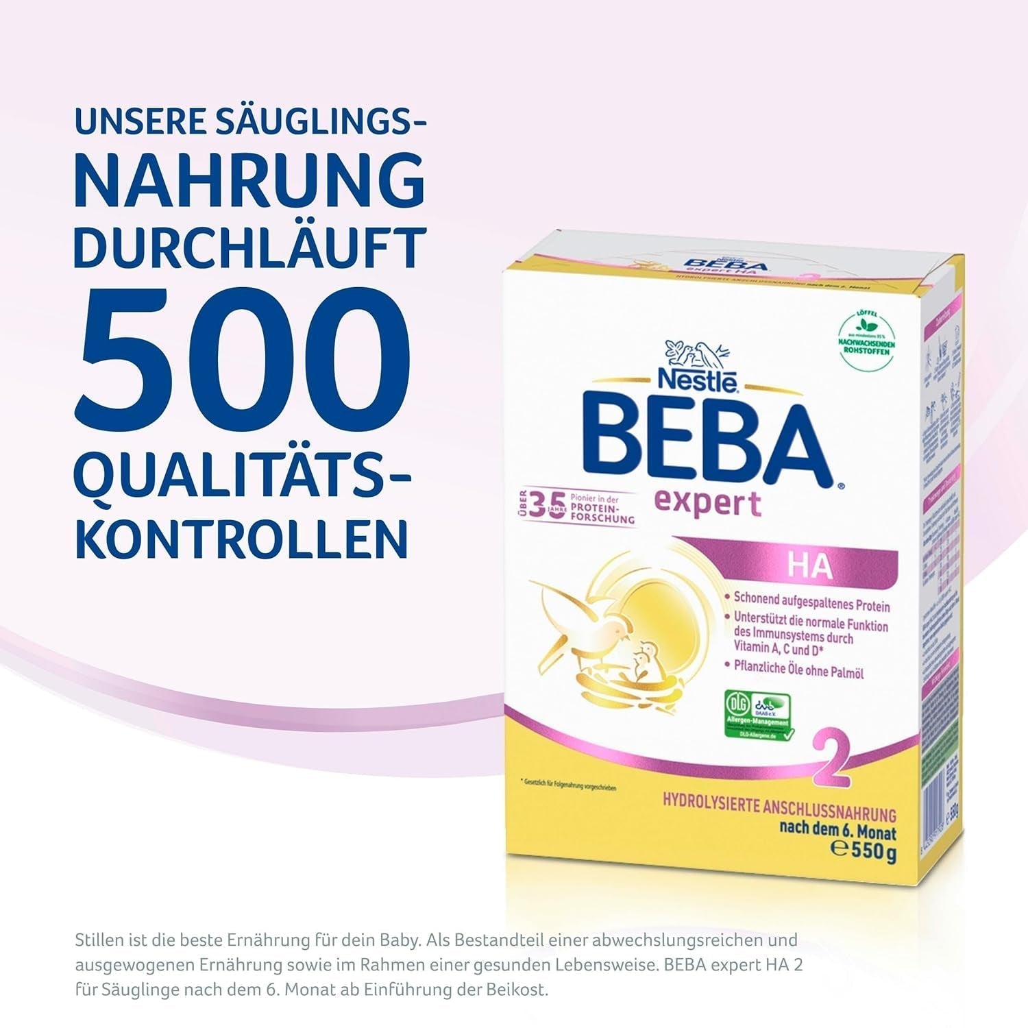 BEBA Expert HA 2 Opvolgmelk na 6 maanden, babyvoeding met gehydrolyseerd eiwit, alleen lactose, palmolievrij, verpakking van 6 (6 x 550 g) Naty Shop