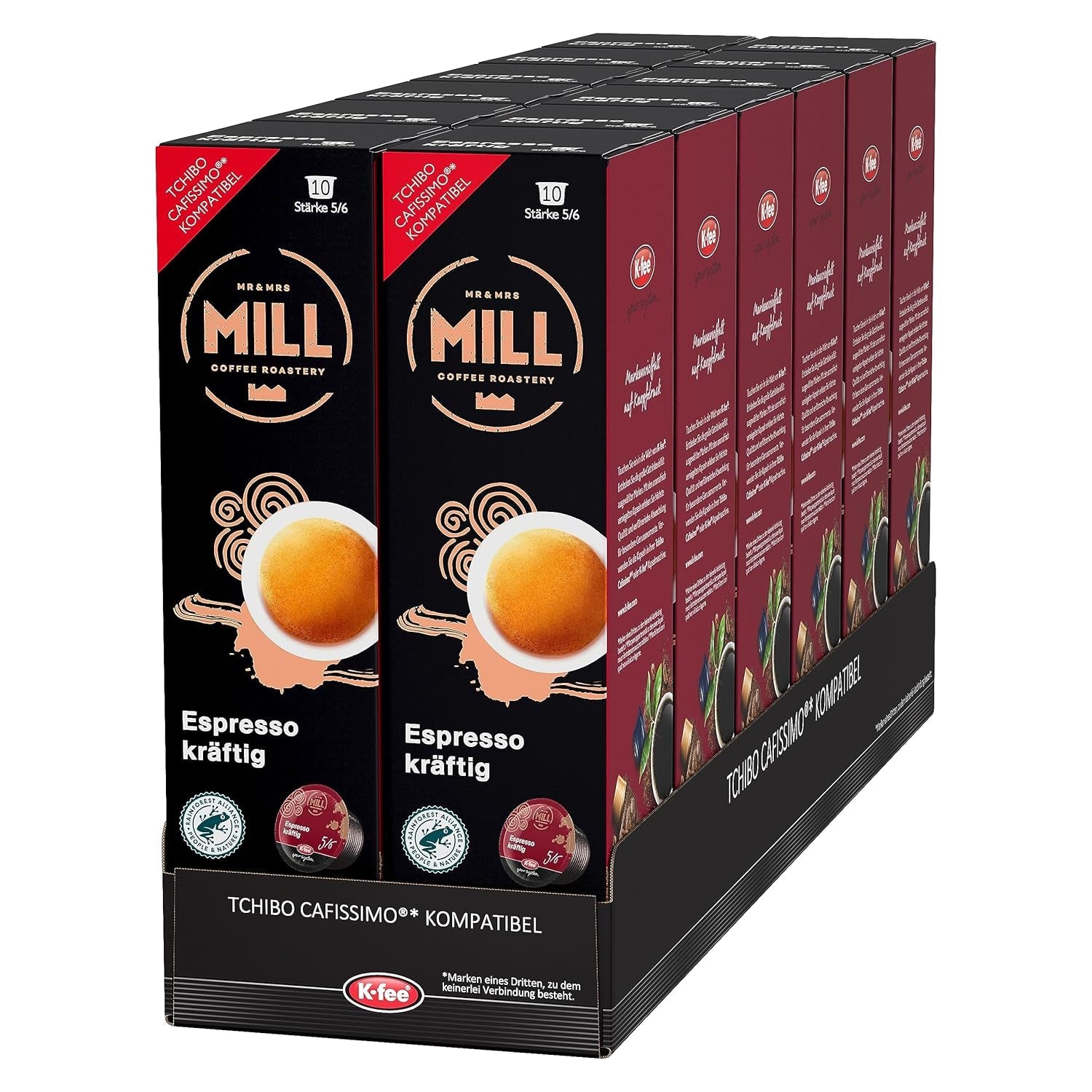 Mr & Mrs Mill Espresso sterk, compatibel met K-fee & Tchibo Cafissimo*, Stärke 5/6, 120 koffiecapsules