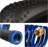 Relaxdays Spiraalslang Verlengbaar tot 10m Flexibele tuinslang met watersproeier 7 spuitpatronen Blauw 25 x 52 x 15 cm