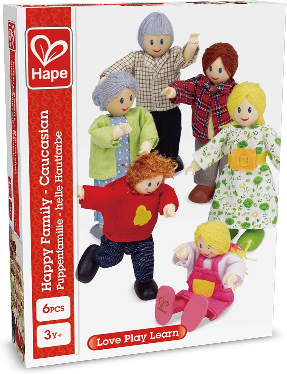 Hape E3401 Vierseizoenenhuis, gemeubileerd en E3500 - Poppenfamilie, lichte huid