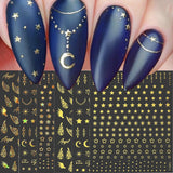 gouden ster en maan nagelstickervellen, engelenvleugels, bruine gouden nagelstickers, sterren, nagelfolie, nagelstickers, nageldesignaccessoires, nagelstickers