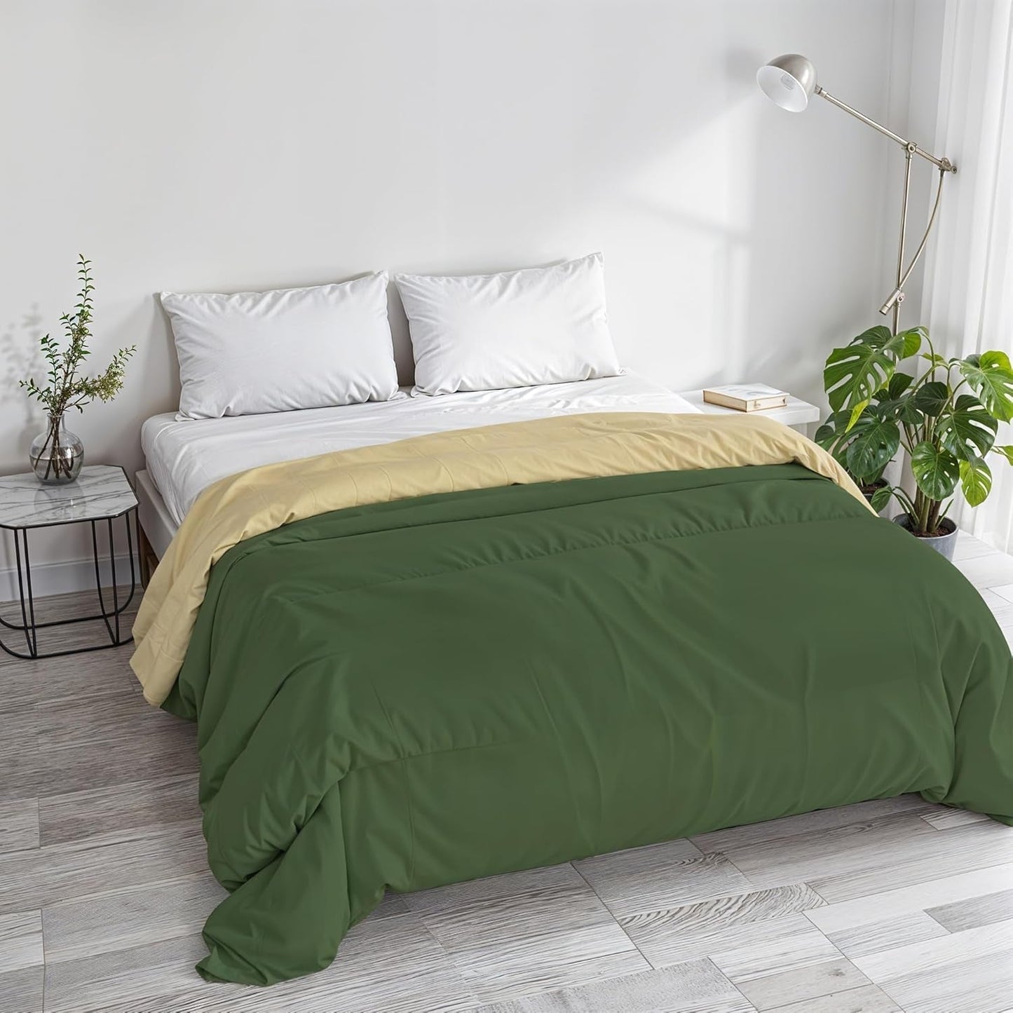 Basic winterdeken, effen en gevoerd, donkergroen/crème, 200X245Cm Quilts en quilts Naty Shop Donkergroen/crème 250X245Cm