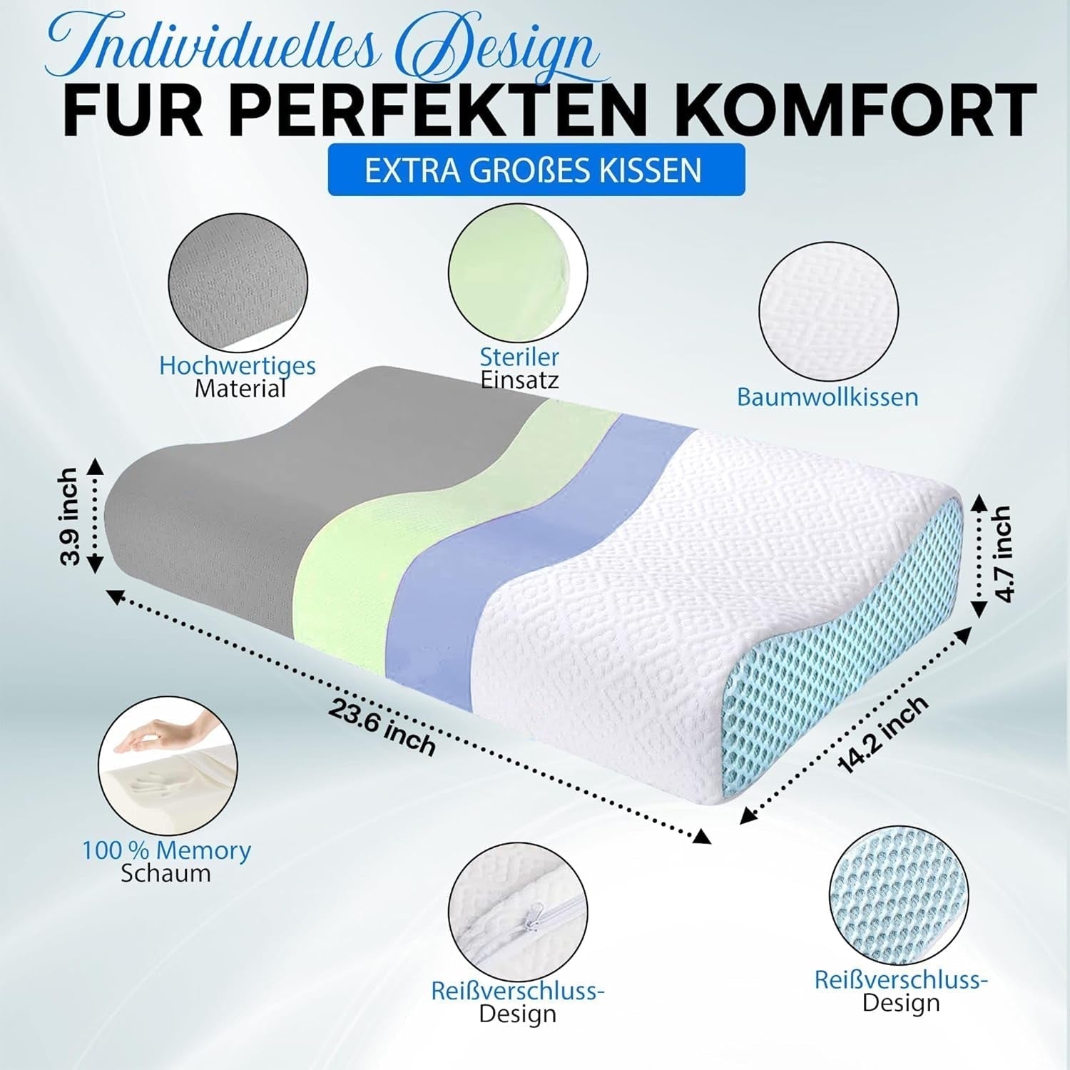 Orthopedisch neksteunkussen van traagschuim - Ergonomisch kussen, anti-snurkkussen voor zij-, buik- en rugslapers, kussen, 60 cm x 40 cm x 12 cm Cervicale orthopedische kussens Naty Shop