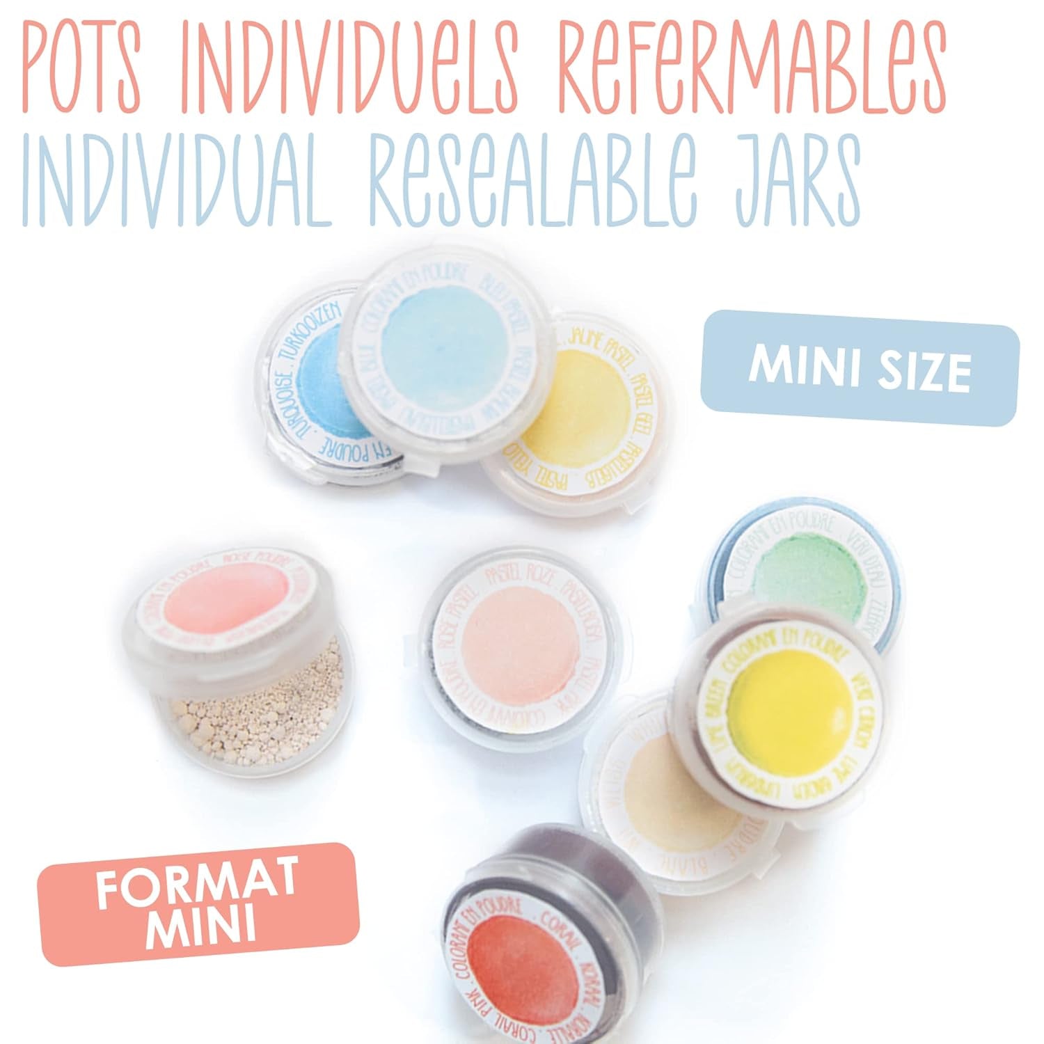 Scrapcooking - Set van 9 pastelkleurstoffen - Blauw, Geel, Koraal, Roze, Turkoois, Limoengroen, Wit, Aquagroen, Poederroze - Eetbare kleurpoeder voor cakes, muffins, macarons - 4272
