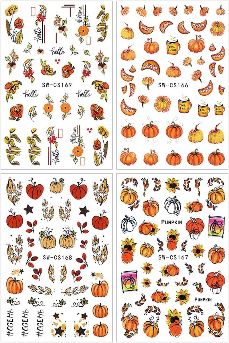 3D Herfst Nagelstickers Pompoenbladeren Nagelstickers Geometrische Lijn Bloemen Nagelstickers Thanksgiving Day Ontwerp Nagelstickers Herfst Pompoen Nagelstickers Nagelaccessoires Nagelkunst