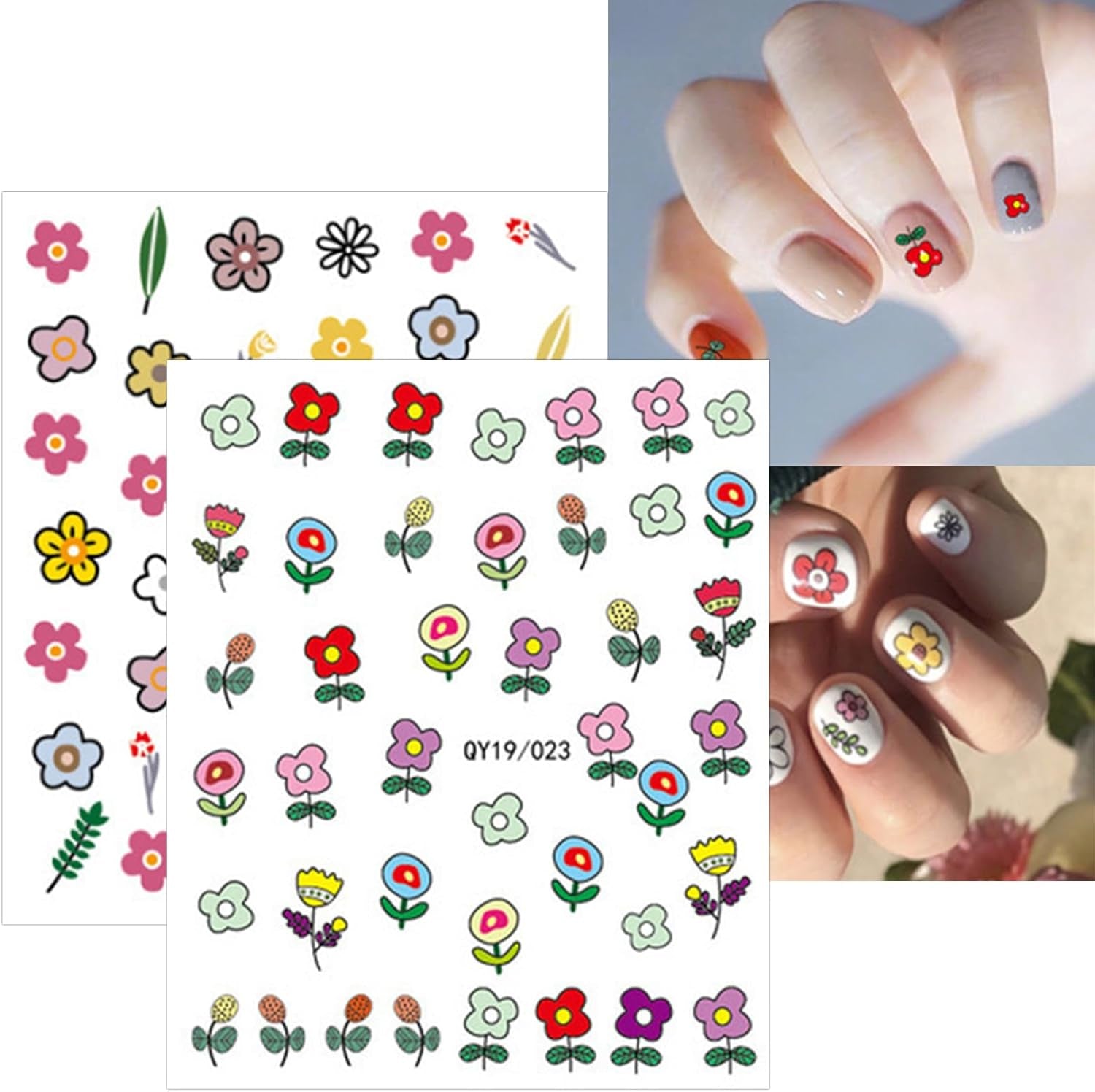 JMEOWIO Süße Nagelsticker Für Kinder 14 Blatt Nail Art Sticker Selbstklebend Nagelaufkleber Regenbogen Blumen Frucht Decoratie Nageldesign Zubehör