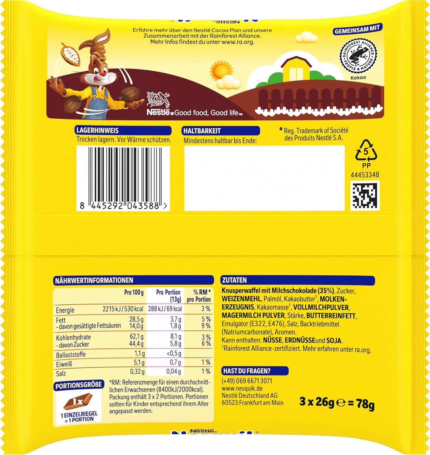 Nestlé Crunchy Wafel Heerlijke Melkchocolade Wafelreep Multi Pack 1 Pak (3x26g Elk)