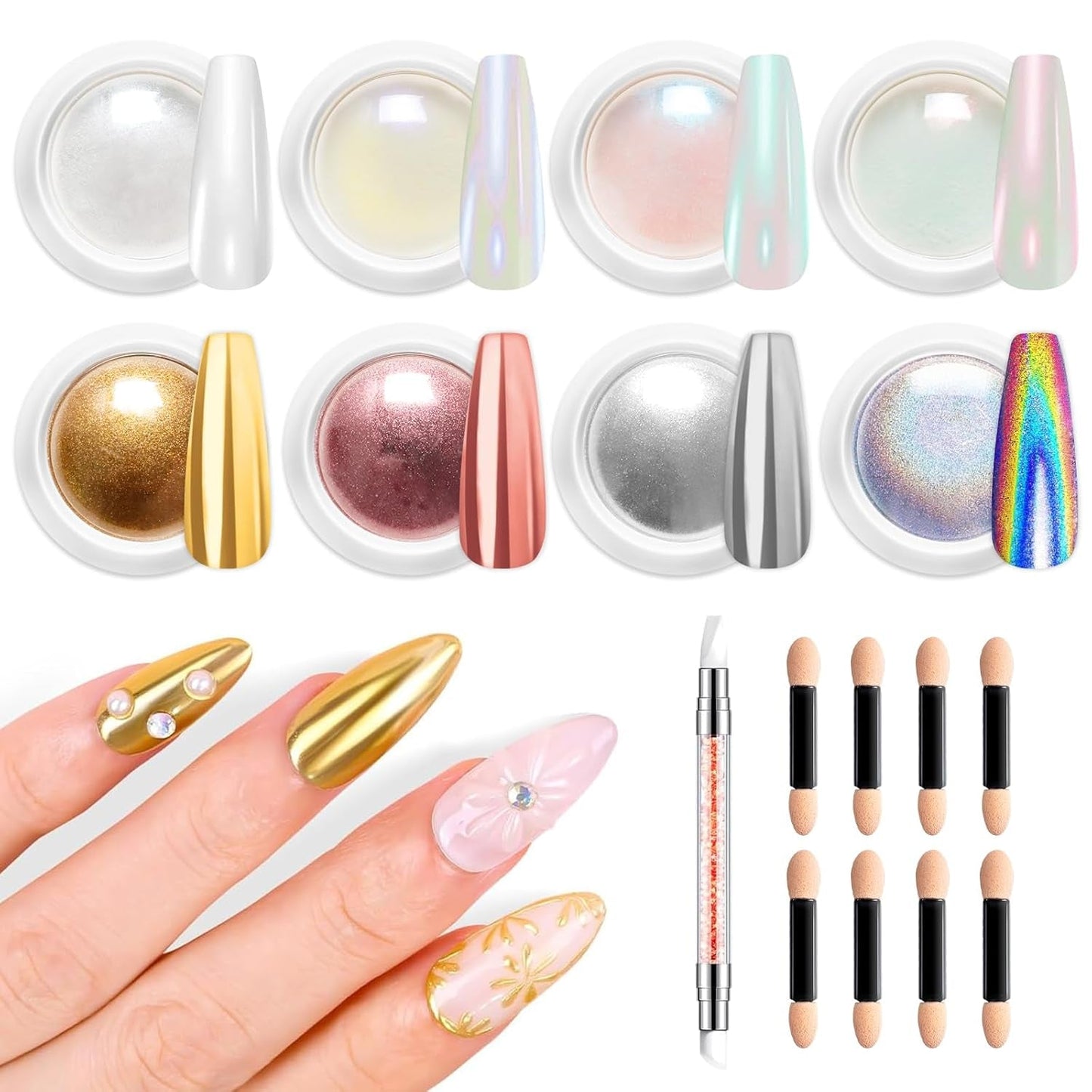 BISHENGYF Silver Chrome Nail Powder – Metal Holo Chromfarbener Nagelpuder, 1G Cromepulver Nägel Glitzer Glänzende Silver Nagelpulver Spiegeleffekt Pigment Nagelkunst, DIY-Design-Dekor Frauen Gift