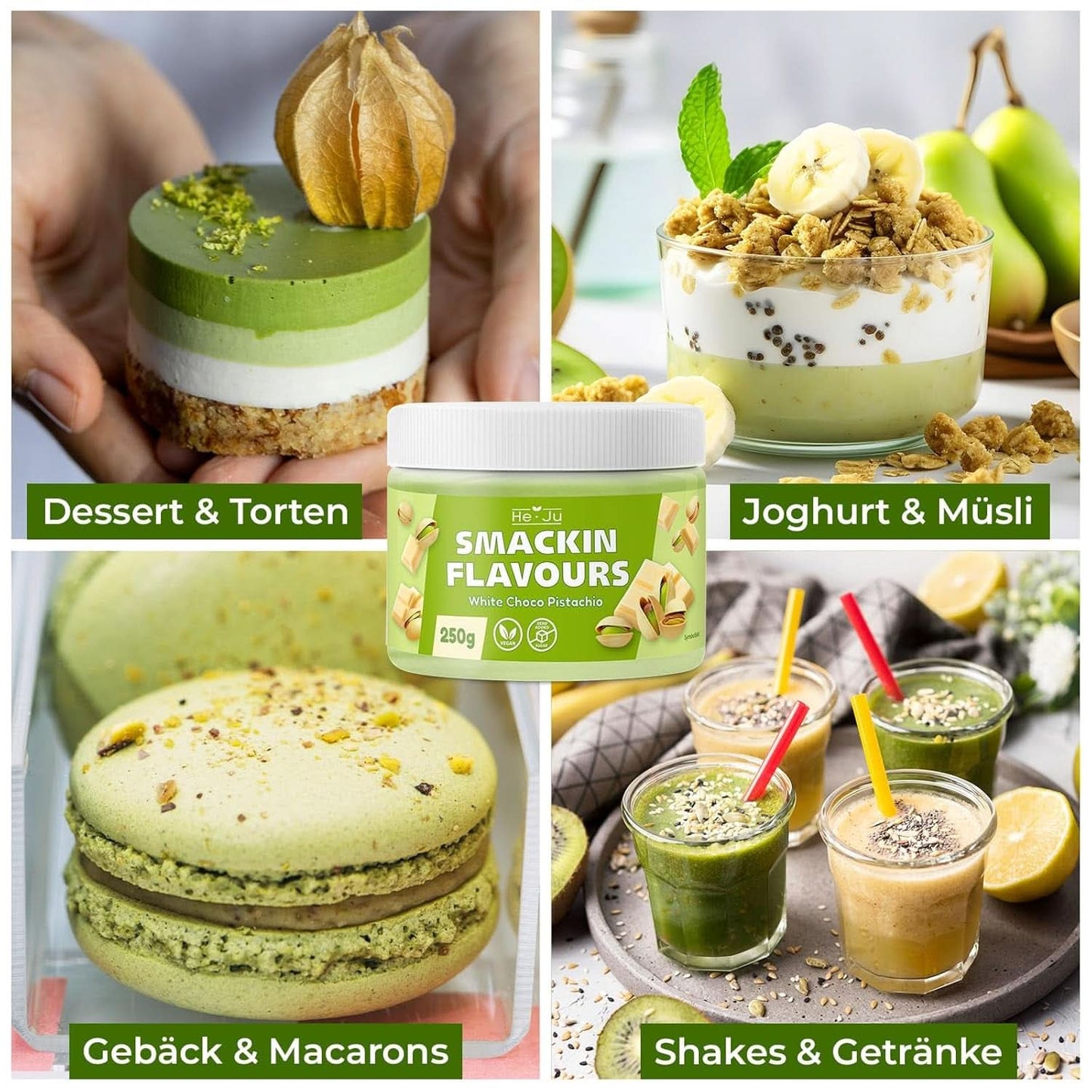 He-Ju, Poeder met witte chocolade- en pistachesmaak, 250 gram Naty Shop Flavours