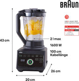 Braun Hochleistungsmixer Powerblend 9 JB9040 – Standmixer Met Glas-Mixkrug, 18 Mixprogramma, 10 Geschwindigkeiten + Pulsefunktion, Heiße Suppen Funktion, Reinigungsprogramm, Stampfer, 1600 W, Schwarz Kitchen Naty Shop