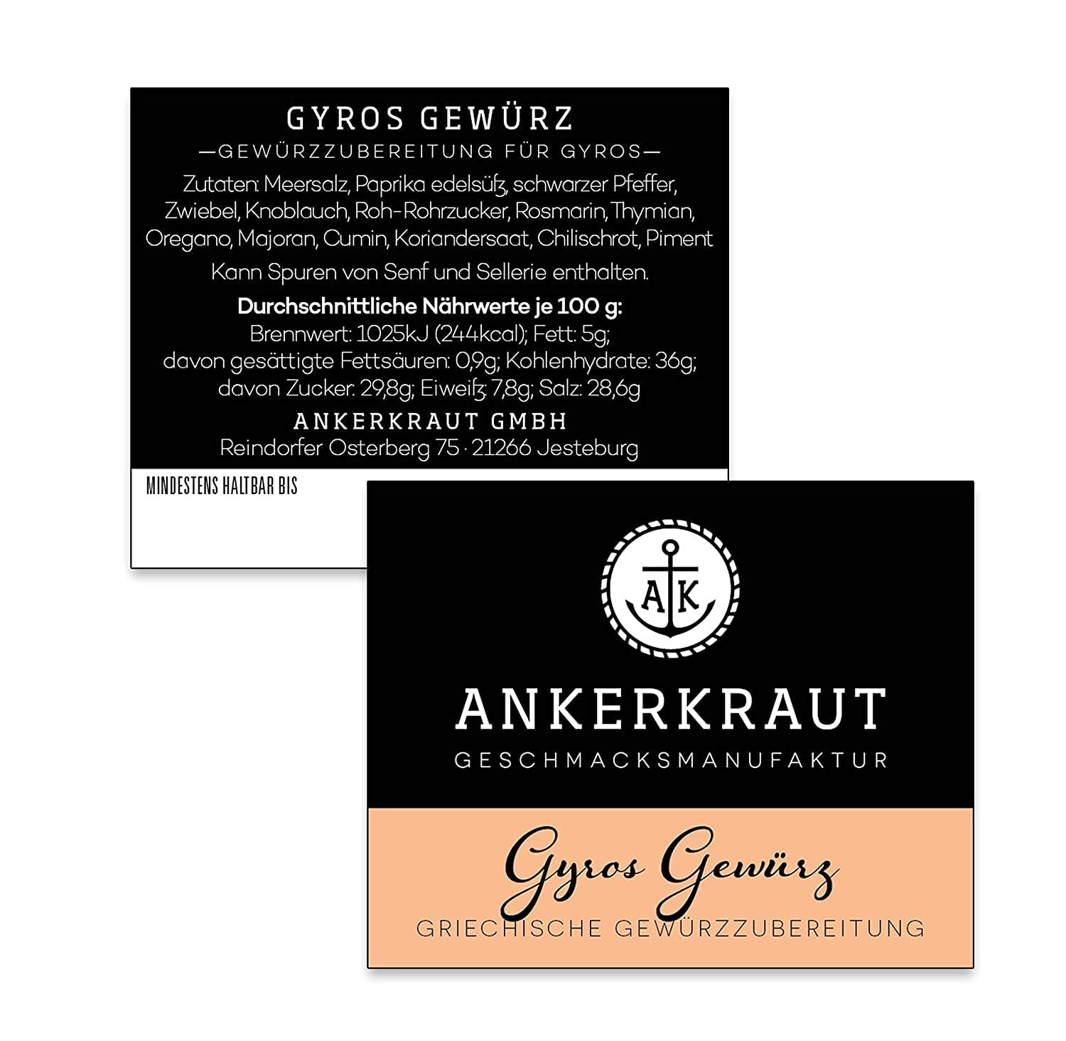 Ankerkraut Gyros, Gewürzmischung für Gyros, egal ob aus der Pfanne of vom Grill, mit Zwiebel, Knoblauch, Marjolein, Komijn, Piment en meer, 80 g in korkenglas