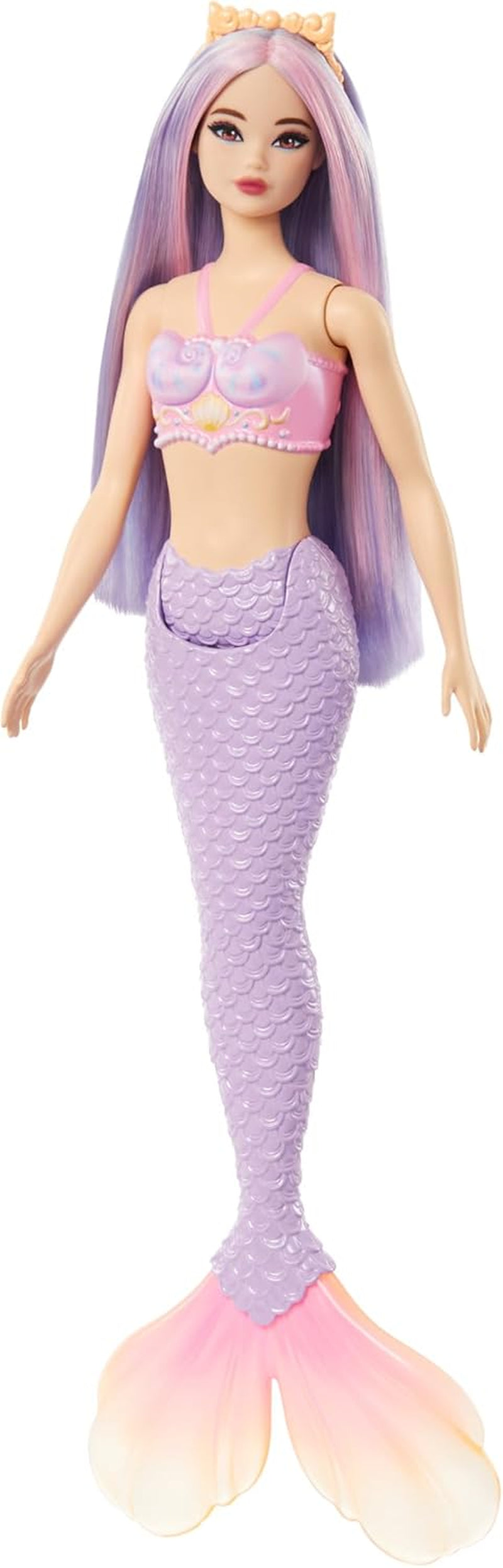 Barbie zeemeerminpop met roze en lila fancy haar en hoofdband, schelptop en lavendelblauwe staartvinpop, HRR06 Naty Shop-poppen