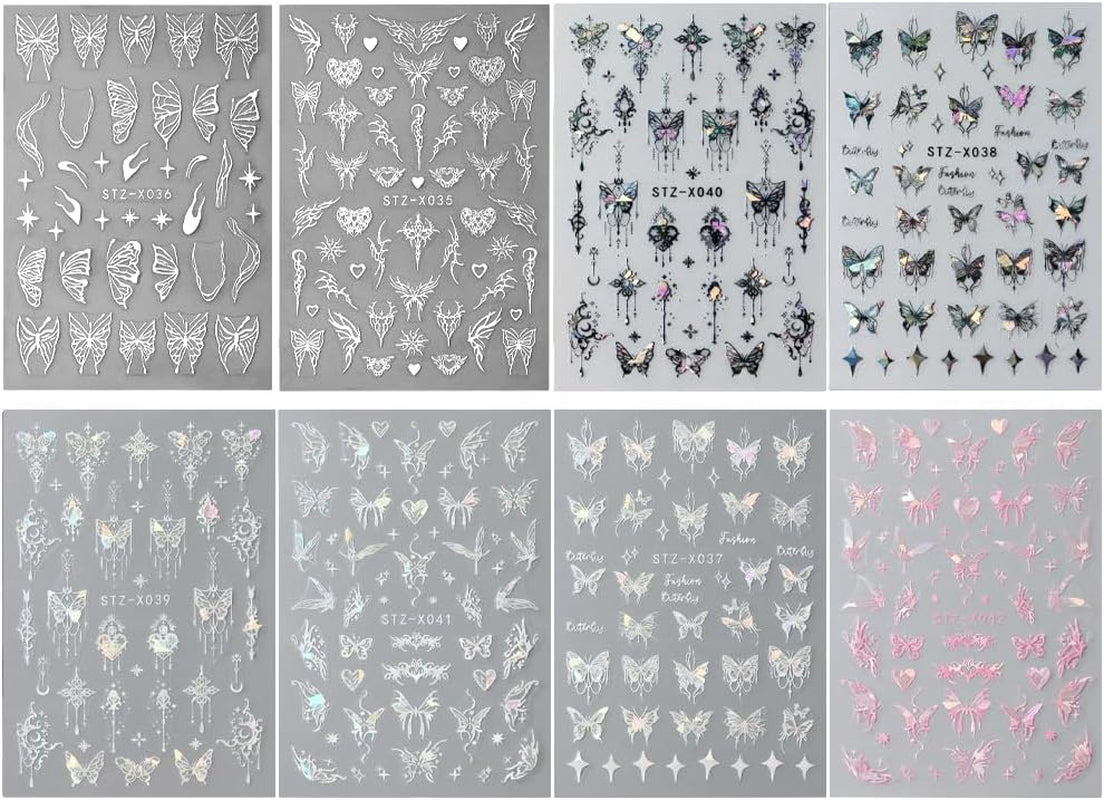 3D Metallic Schwarz Schmetterling Nagelsticker - Laser Roze Aurora Nagelaufkleber - Punk Butterfly Nail Art Stickers - Zilveren Nagelsticker - Nageldesign Zubehör