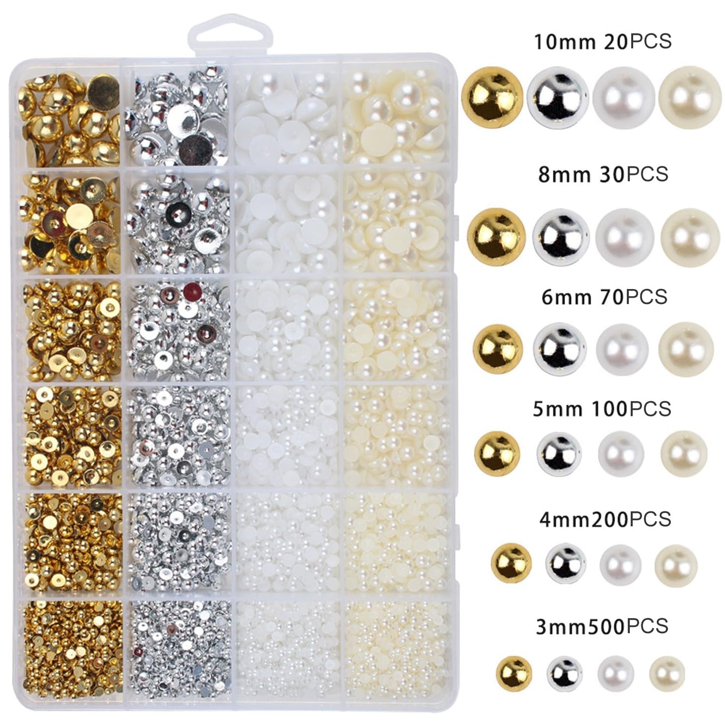 GZMAYUEN 920 Stuks Goud Zilver Plaksteen Perlen Voor Nagel, Halbrunde Weiße Beige Nagel Perlen, Kleine Halbrunde Plaksteen Perlen Voor DIY Nail Art Decor