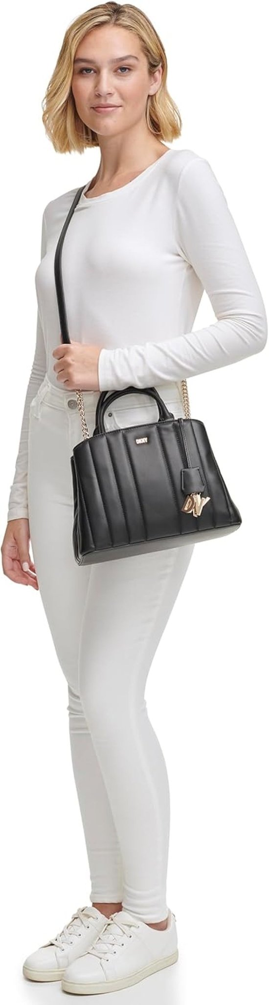 DKNY Chain Lexington Park Medium Logo Chain Satchel, zwart/goud, één maat Naty Shop-tassen voor dames