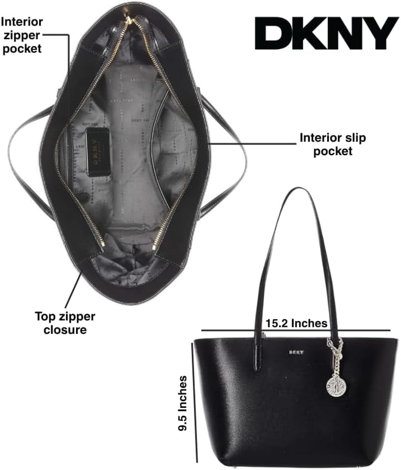 DKNY Bryant medium leren draagtas voor dames, draagtas voor dames, zwart/goud damestassen Naty Shop
