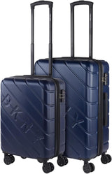 DKNY - Grote koffer met 4 wielen Grote lichtgewicht koffer - Grote reiskoffer op wielen. Grote vliegtuigreiskoffer Koffer met harde schaal en gecertificeerde sluiting - Grote trollerkoffer Zilveren bagage en reisuitrusting Naty Shop Marineblauw S + M
