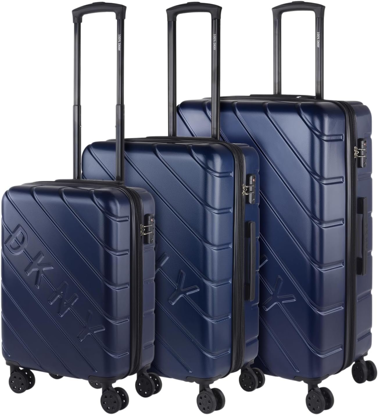 DKNY - Grote koffer met 4 wielen Grote lichtgewicht koffer - Grote reiskoffer op wielen. Grote vliegtuigreiskoffer Harde koffer met gecertificeerde sluiting - Grote trollerkoffer Zilver Naty Shop Bagage en reisbenodigdheden Marineblauw S + M + L