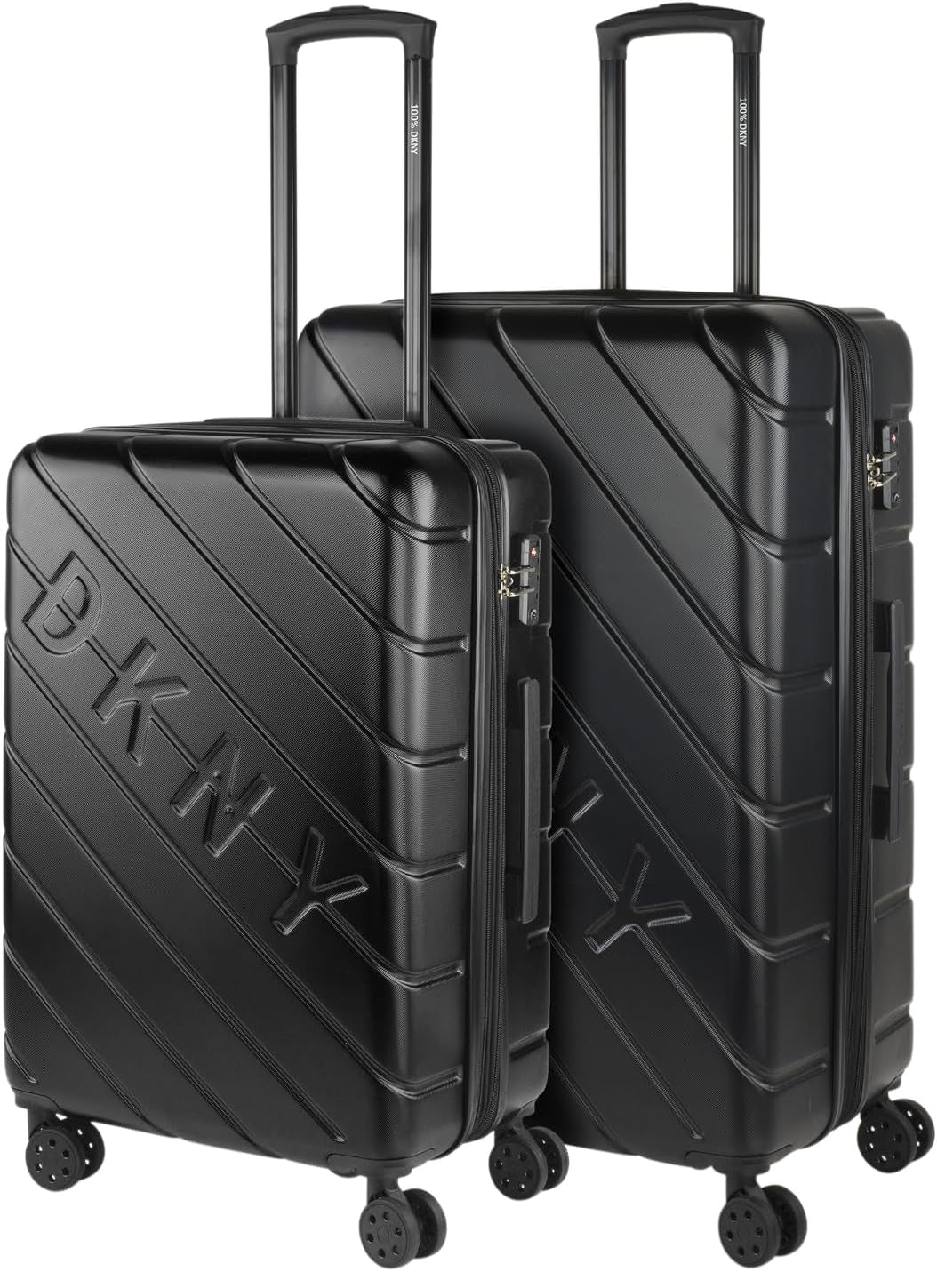 DKNY - Grote koffer met 4 wielen Grote lichtgewicht koffer - Grote reiskoffer op wielen. Grote vliegtuigreiskoffer Harde koffer met gecertificeerde sluiting - Grote trollerkoffer Zilveren bagage en reisuitrusting Naty Shop Zwart M + L